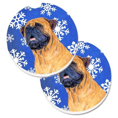 Carolines Treasures Mastiff Winter Snowflakes Holiday Set of 2 Cup Holder Car Coaster SS4658CARC
